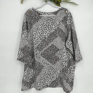 Jessica London Size 30-32  Boat Neck Basic‎ Animal Print Geometric Artsy Shirt